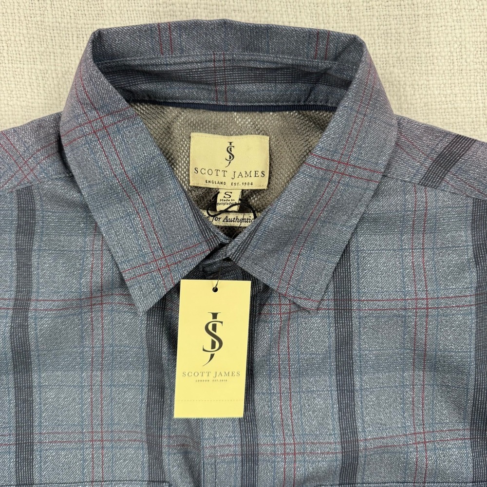 Scott James Mens‎ Blue Plaid Short Sleeve Button Up Shirt Small NWT